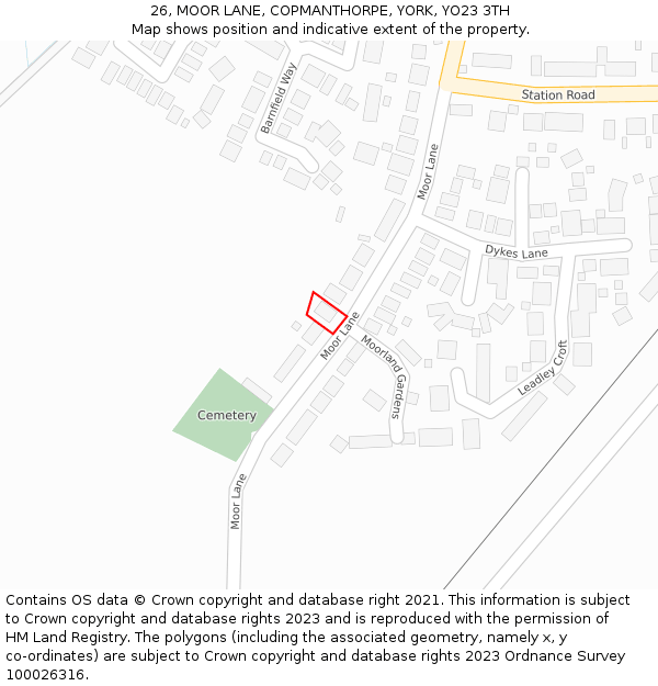 26, MOOR LANE, COPMANTHORPE, YORK, YO23 3TH: Location map and indicative extent of plot