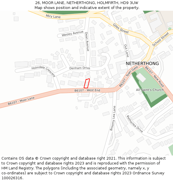 26, MOOR LANE, NETHERTHONG, HOLMFIRTH, HD9 3UW: Location map and indicative extent of plot