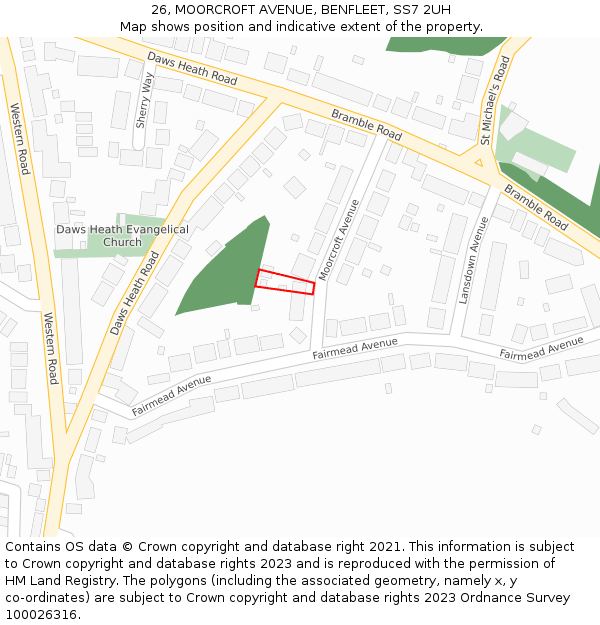 26, MOORCROFT AVENUE, BENFLEET, SS7 2UH: Location map and indicative extent of plot