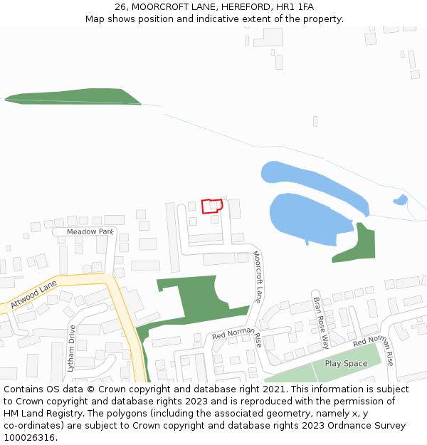 26, MOORCROFT LANE, HEREFORD, HR1 1FA: Location map and indicative extent of plot