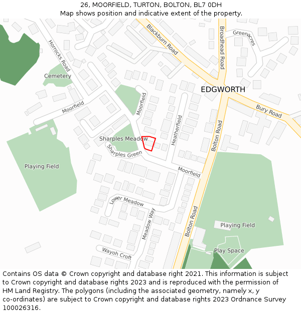 26, MOORFIELD, TURTON, BOLTON, BL7 0DH: Location map and indicative extent of plot