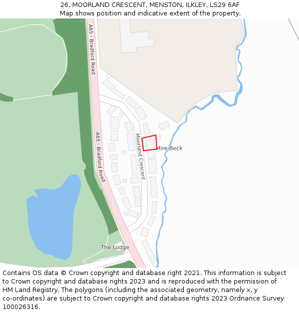 26, MOORLAND CRESCENT, MENSTON, ILKLEY, LS29 6AF: Location map and indicative extent of plot