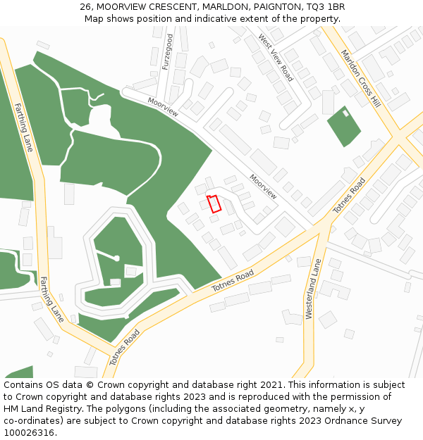 26, MOORVIEW CRESCENT, MARLDON, PAIGNTON, TQ3 1BR: Location map and indicative extent of plot