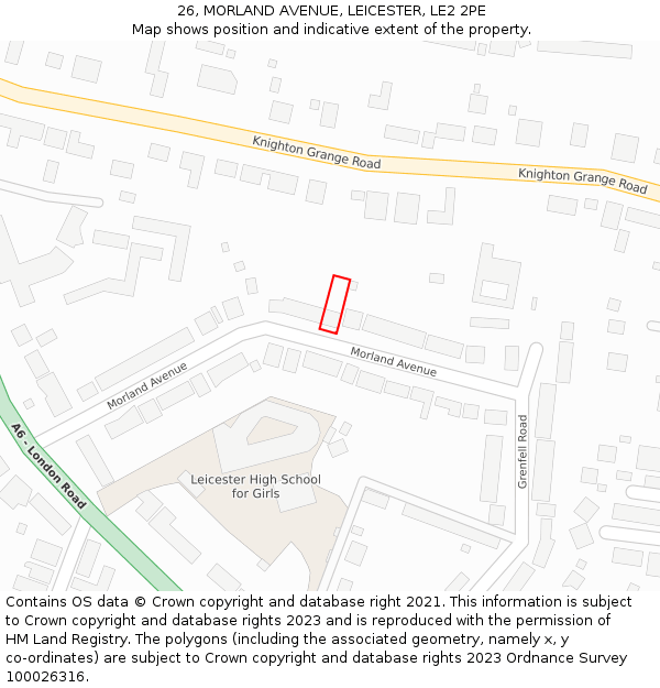 26, MORLAND AVENUE, LEICESTER, LE2 2PE: Location map and indicative extent of plot