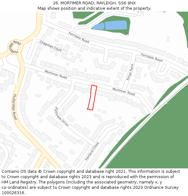 26, MORTIMER ROAD, RAYLEIGH, SS6 9NX: Location map and indicative extent of plot