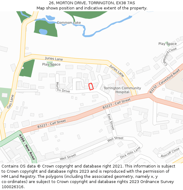 26, MORTON DRIVE, TORRINGTON, EX38 7AS: Location map and indicative extent of plot