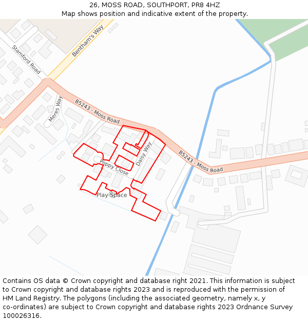 26, MOSS ROAD, SOUTHPORT, PR8 4HZ: Location map and indicative extent of plot