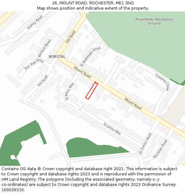 26, MOUNT ROAD, ROCHESTER, ME1 3NQ: Location map and indicative extent of plot