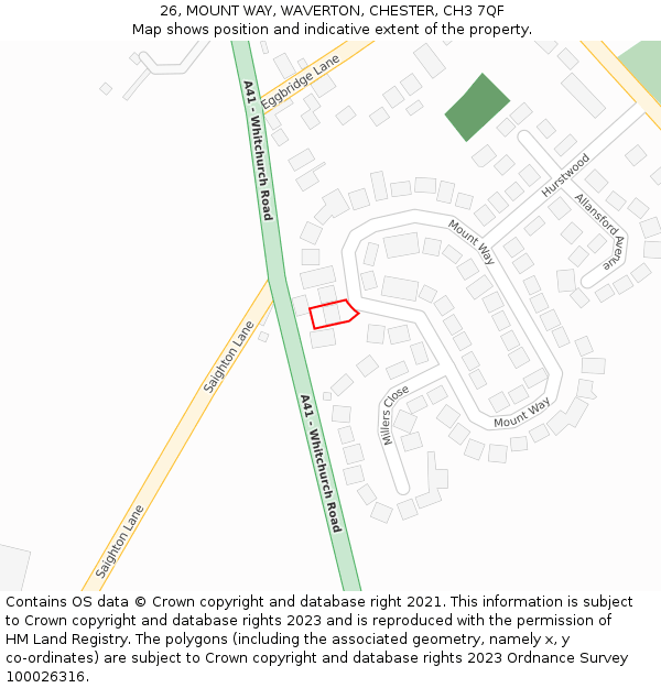 26, MOUNT WAY, WAVERTON, CHESTER, CH3 7QF: Location map and indicative extent of plot