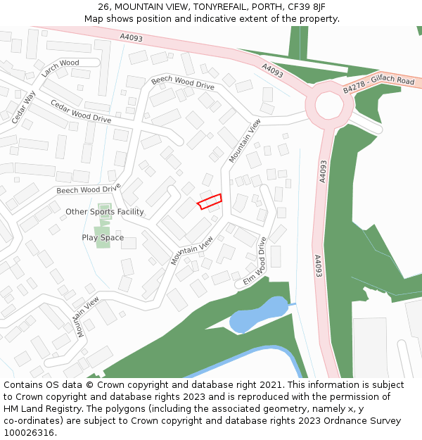 26, MOUNTAIN VIEW, TONYREFAIL, PORTH, CF39 8JF: Location map and indicative extent of plot