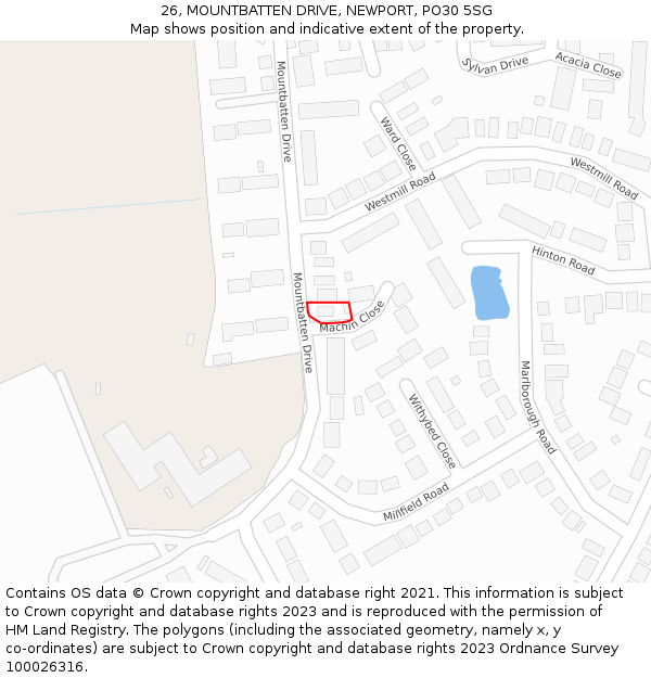 26, MOUNTBATTEN DRIVE, NEWPORT, PO30 5SG: Location map and indicative extent of plot