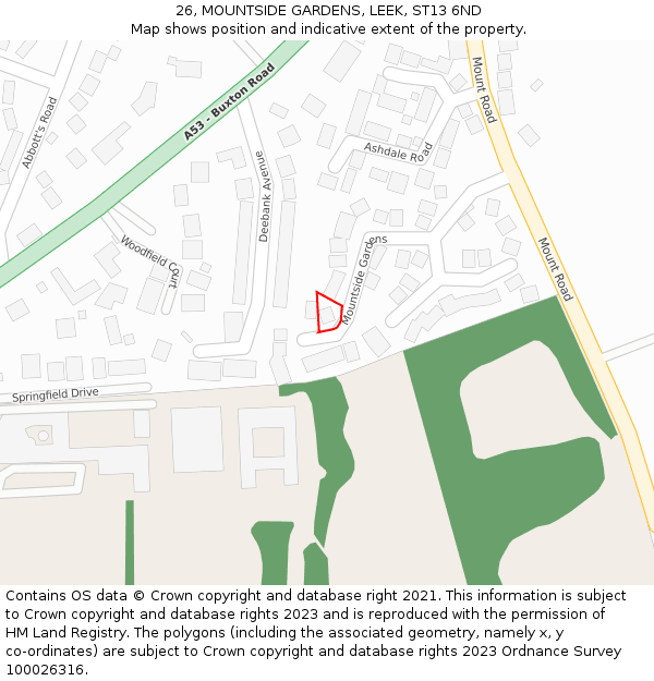 26, MOUNTSIDE GARDENS, LEEK, ST13 6ND: Location map and indicative extent of plot