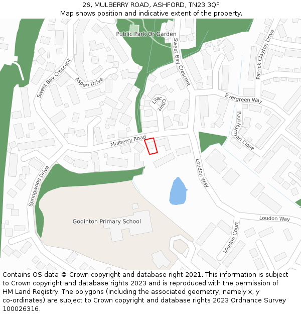 26, MULBERRY ROAD, ASHFORD, TN23 3QF: Location map and indicative extent of plot