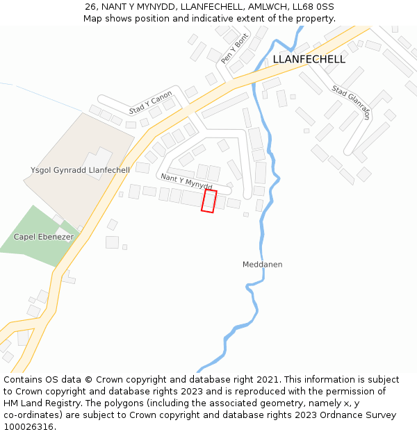 26, NANT Y MYNYDD, LLANFECHELL, AMLWCH, LL68 0SS: Location map and indicative extent of plot
