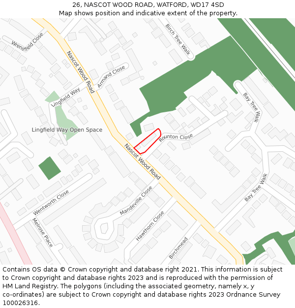 26, NASCOT WOOD ROAD, WATFORD, WD17 4SD: Location map and indicative extent of plot