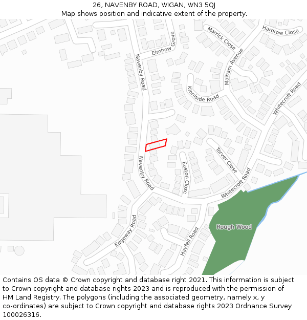 26, NAVENBY ROAD, WIGAN, WN3 5QJ: Location map and indicative extent of plot