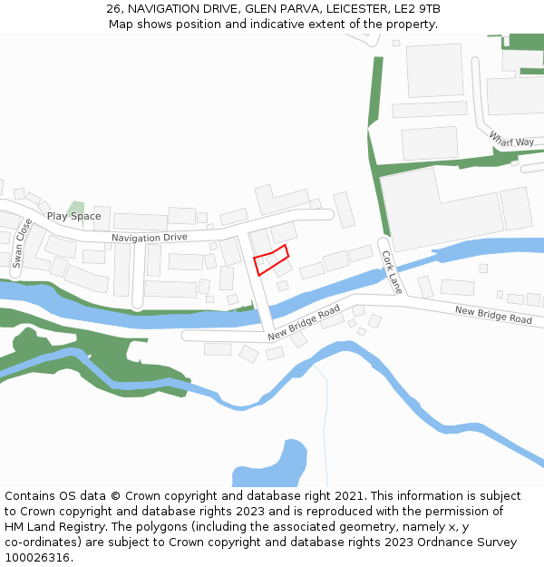 26, NAVIGATION DRIVE, GLEN PARVA, LEICESTER, LE2 9TB: Location map and indicative extent of plot