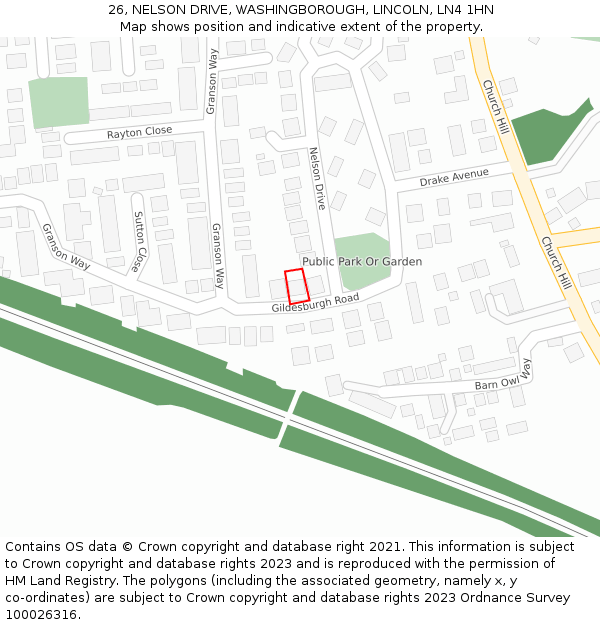 26, NELSON DRIVE, WASHINGBOROUGH, LINCOLN, LN4 1HN: Location map and indicative extent of plot