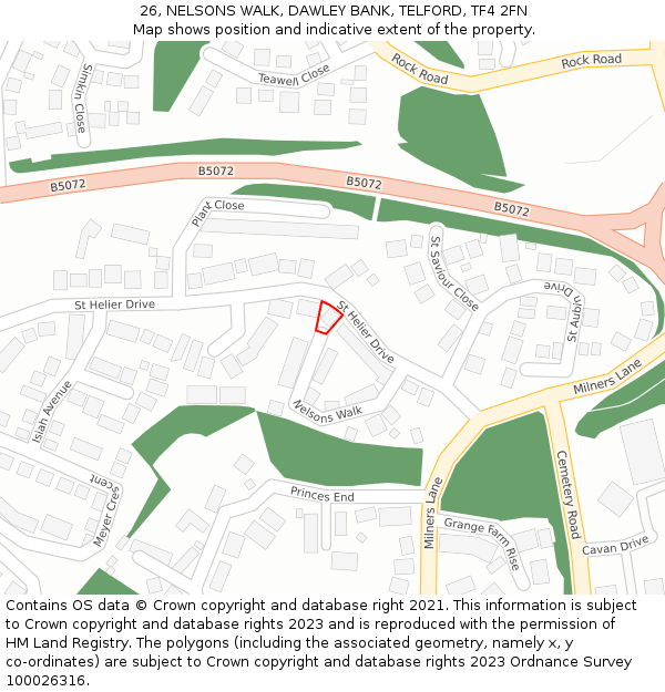 26, NELSONS WALK, DAWLEY BANK, TELFORD, TF4 2FN: Location map and indicative extent of plot