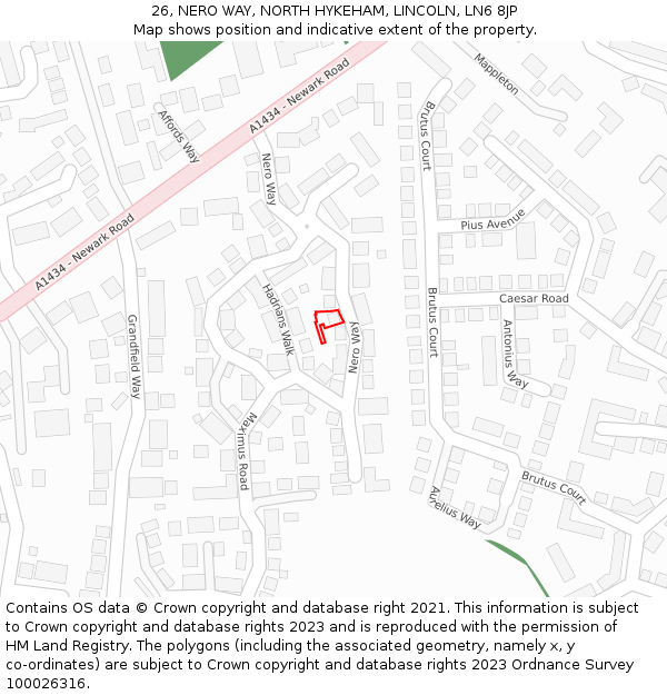 26, NERO WAY, NORTH HYKEHAM, LINCOLN, LN6 8JP: Location map and indicative extent of plot