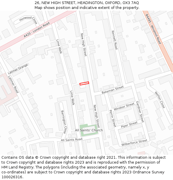 26, NEW HIGH STREET, HEADINGTON, OXFORD, OX3 7AQ: Location map and indicative extent of plot