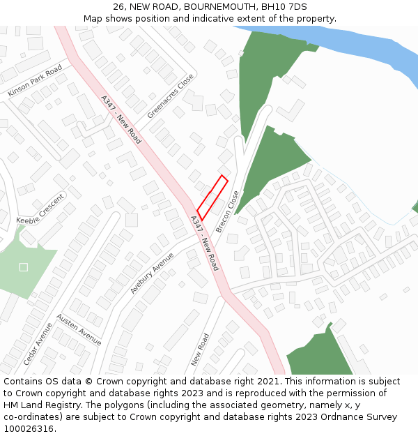 26, NEW ROAD, BOURNEMOUTH, BH10 7DS: Location map and indicative extent of plot