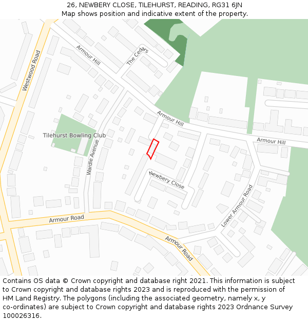 26, NEWBERY CLOSE, TILEHURST, READING, RG31 6JN: Location map and indicative extent of plot