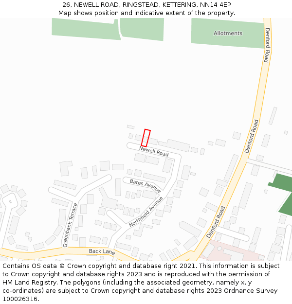 26, NEWELL ROAD, RINGSTEAD, KETTERING, NN14 4EP: Location map and indicative extent of plot