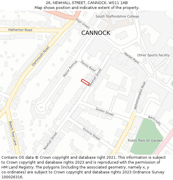 26, NEWHALL STREET, CANNOCK, WS11 1AB: Location map and indicative extent of plot