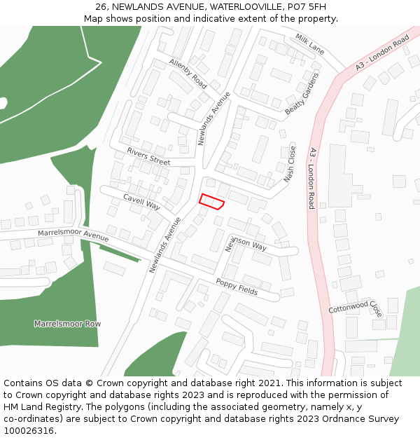 26, NEWLANDS AVENUE, WATERLOOVILLE, PO7 5FH: Location map and indicative extent of plot
