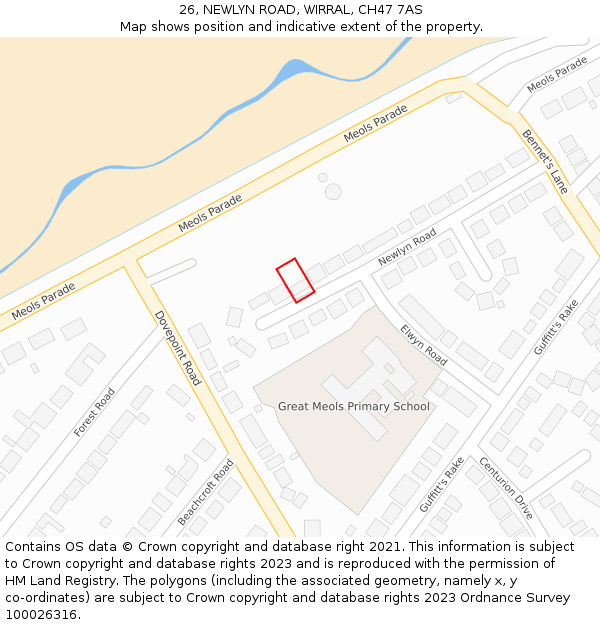 26, NEWLYN ROAD, WIRRAL, CH47 7AS: Location map and indicative extent of plot