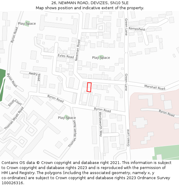 26, NEWMAN ROAD, DEVIZES, SN10 5LE: Location map and indicative extent of plot