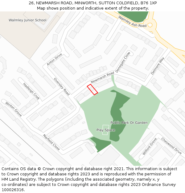 26, NEWMARSH ROAD, MINWORTH, SUTTON COLDFIELD, B76 1XP: Location map and indicative extent of plot