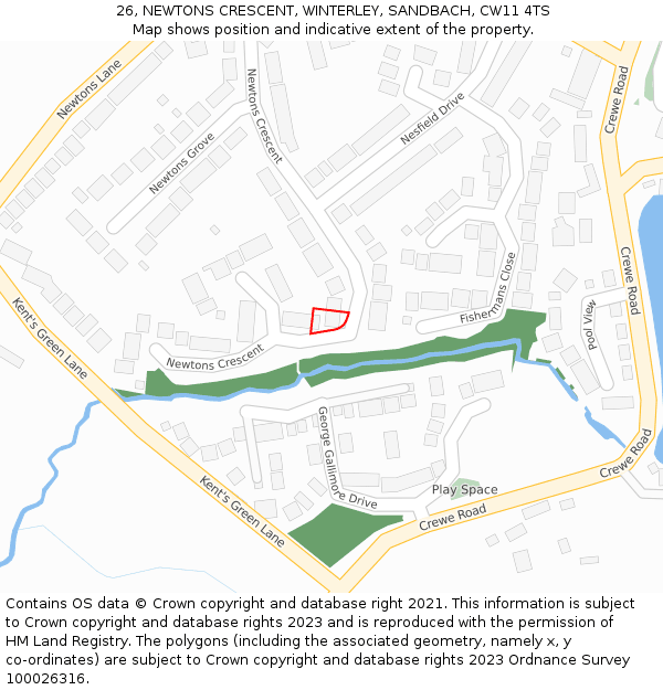 26, NEWTONS CRESCENT, WINTERLEY, SANDBACH, CW11 4TS: Location map and indicative extent of plot