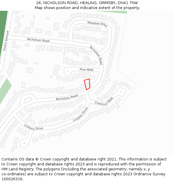 26, NICHOLSON ROAD, HEALING, GRIMSBY, DN41 7NW: Location map and indicative extent of plot