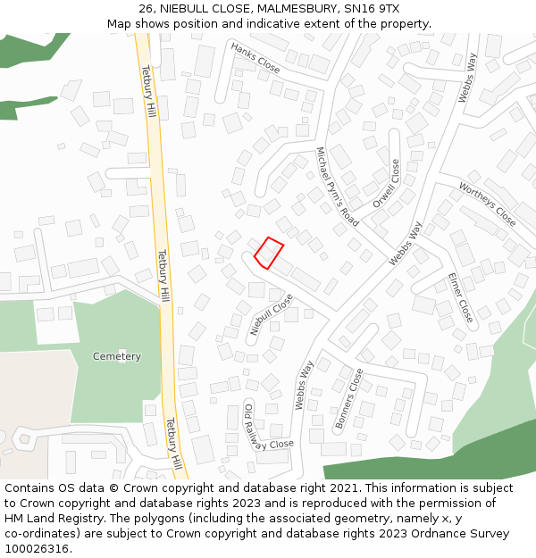 26, NIEBULL CLOSE, MALMESBURY, SN16 9TX: Location map and indicative extent of plot