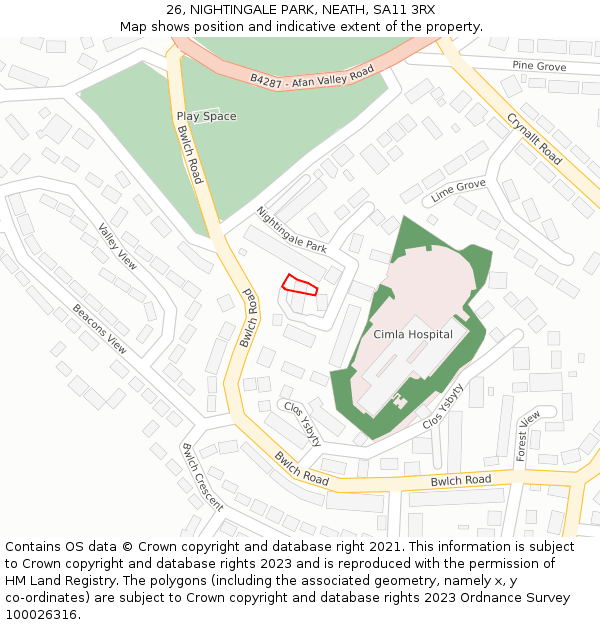 26, NIGHTINGALE PARK, NEATH, SA11 3RX: Location map and indicative extent of plot