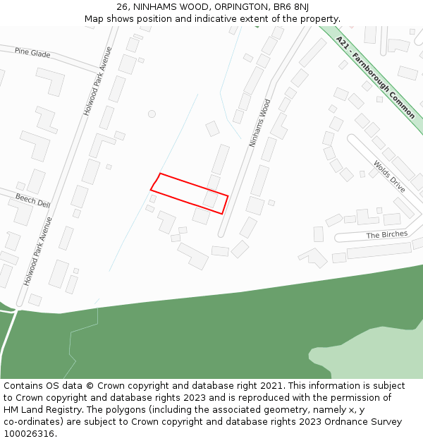 26, NINHAMS WOOD, ORPINGTON, BR6 8NJ: Location map and indicative extent of plot