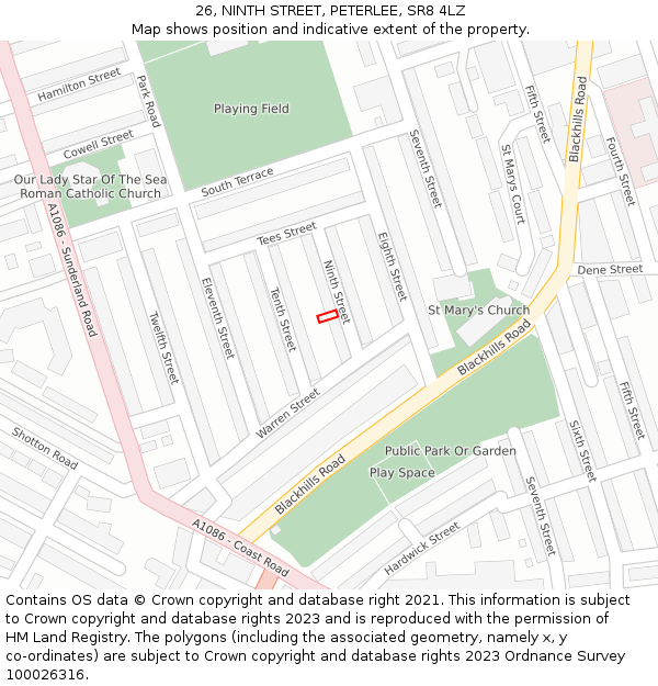 26, NINTH STREET, PETERLEE, SR8 4LZ: Location map and indicative extent of plot