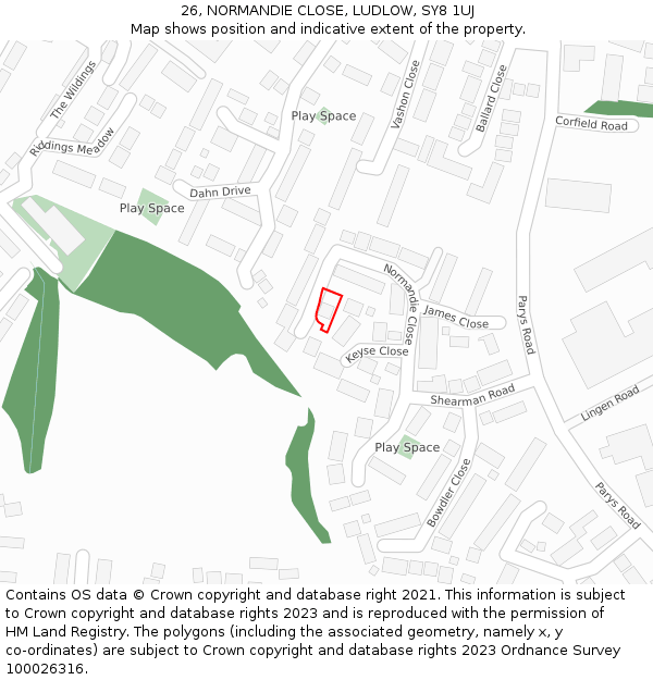 26, NORMANDIE CLOSE, LUDLOW, SY8 1UJ: Location map and indicative extent of plot