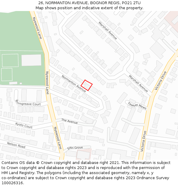 26, NORMANTON AVENUE, BOGNOR REGIS, PO21 2TU: Location map and indicative extent of plot