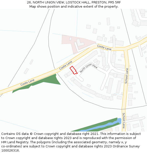 26, NORTH UNION VIEW, LOSTOCK HALL, PRESTON, PR5 5RF: Location map and indicative extent of plot