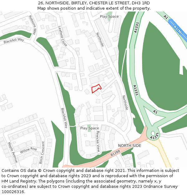 26, NORTHSIDE, BIRTLEY, CHESTER LE STREET, DH3 1RD: Location map and indicative extent of plot