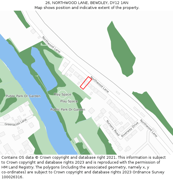 26, NORTHWOOD LANE, BEWDLEY, DY12 1AN: Location map and indicative extent of plot