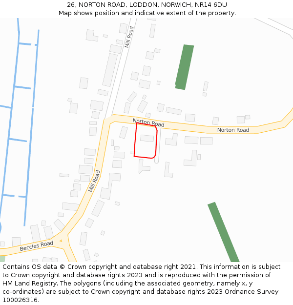 26, NORTON ROAD, LODDON, NORWICH, NR14 6DU: Location map and indicative extent of plot