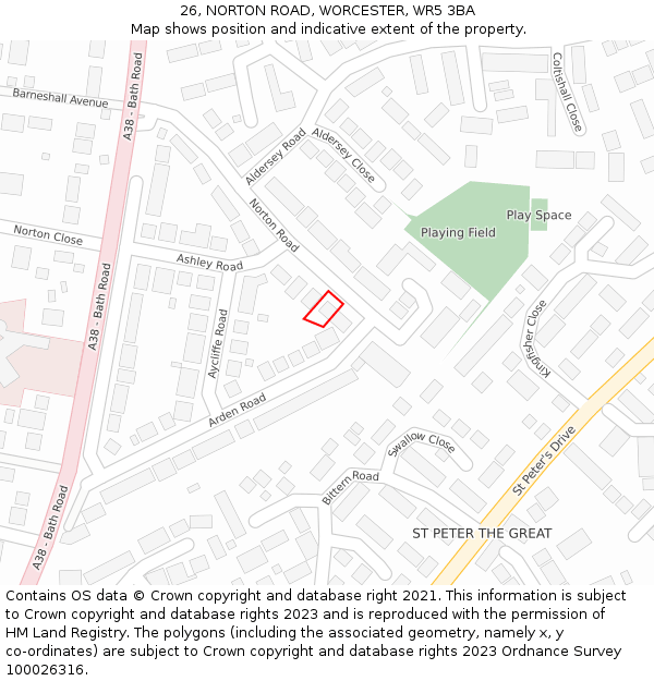 26, NORTON ROAD, WORCESTER, WR5 3BA: Location map and indicative extent of plot