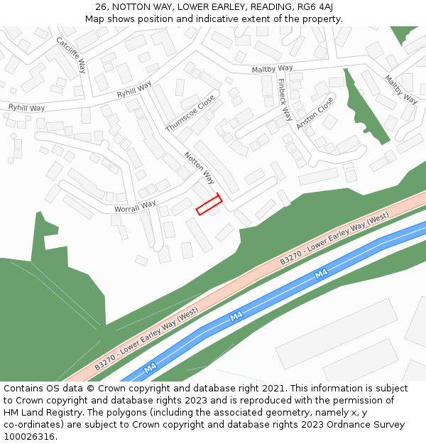 26, NOTTON WAY, LOWER EARLEY, READING, RG6 4AJ: Location map and indicative extent of plot