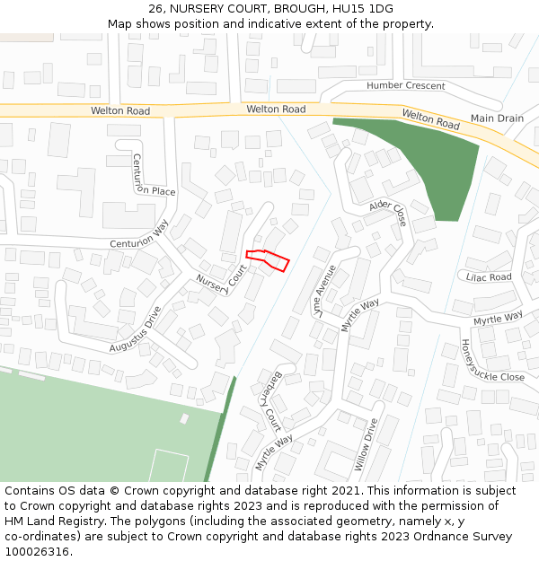 26, NURSERY COURT, BROUGH, HU15 1DG: Location map and indicative extent of plot