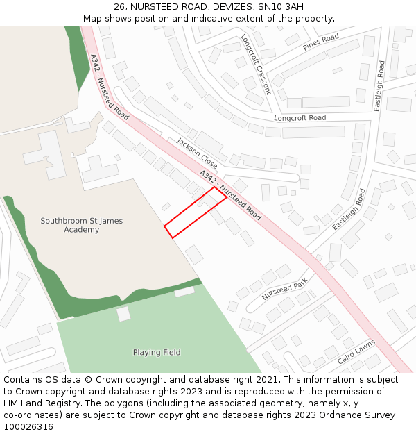 26, NURSTEED ROAD, DEVIZES, SN10 3AH: Location map and indicative extent of plot
