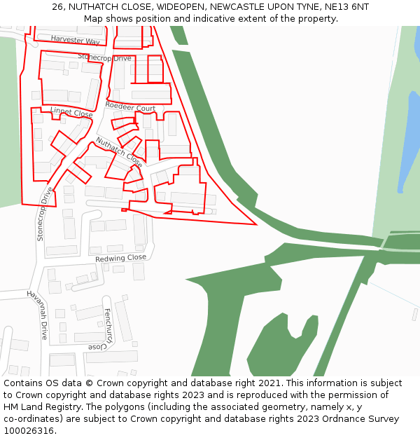 26, NUTHATCH CLOSE, WIDEOPEN, NEWCASTLE UPON TYNE, NE13 6NT: Location map and indicative extent of plot